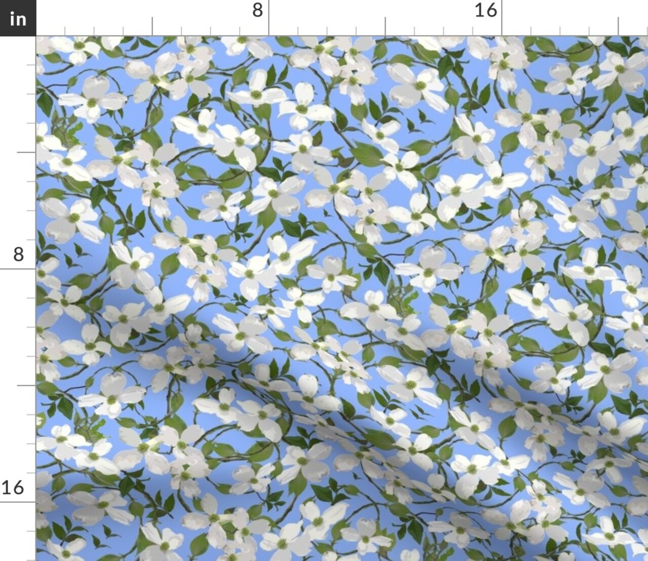 Floral Botanical Tree Blue Flowers Branches Blossoms Sky Spring Dogwood Blooms Custom Printed Fabric by Spoonflower Various Fabrics by the Yard or Fat Quarter